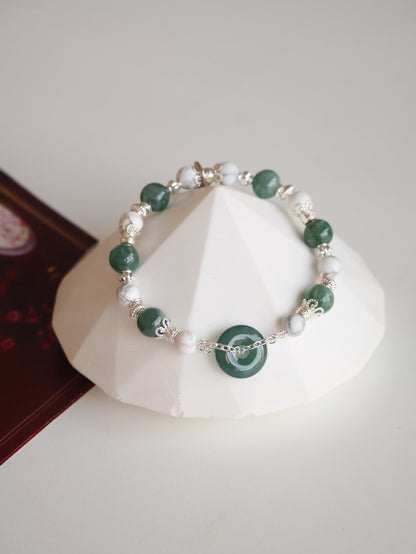 *Instocks* 平安扣 Ping An Kou 8mm Blue Water Jadeite & Howlite (Elastic)