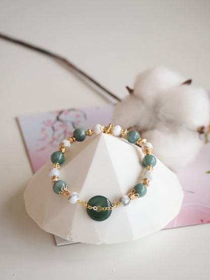 *Instocks* 平安扣 Ping An Kou 8mm Blue Water Jadeite & Howlite (Elastic)