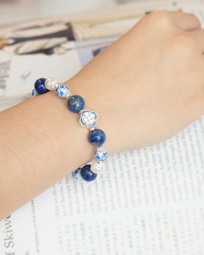 *Instocks* Chinese Porcelain Inspired - 10mm Lapis Lazuli (String Through Clover Charm)