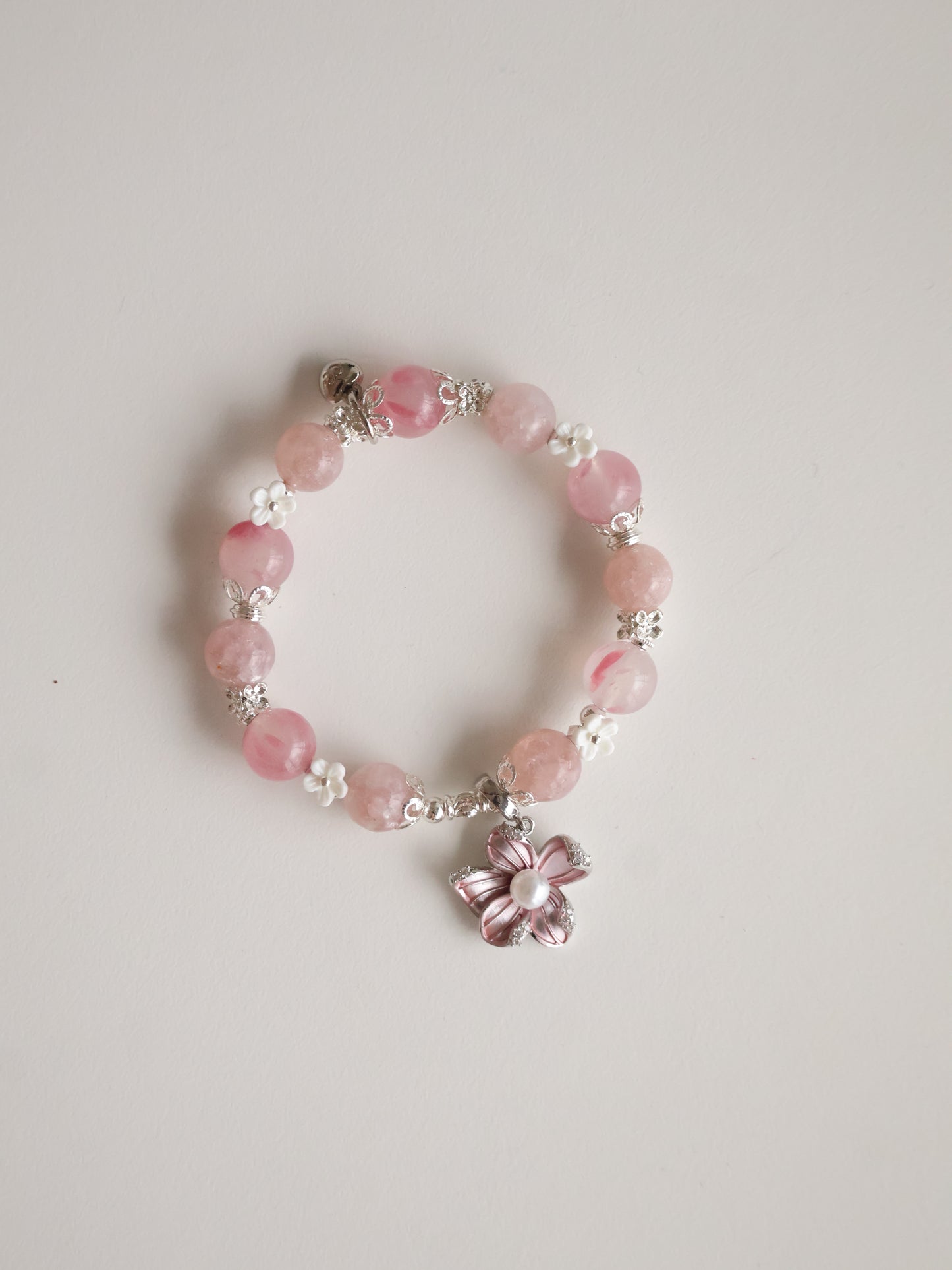 Purple Emerald Mica & Sakura Rhodonite with Freshwater Pearl Flower Charm — Everbloom | 10mm (Elastic)