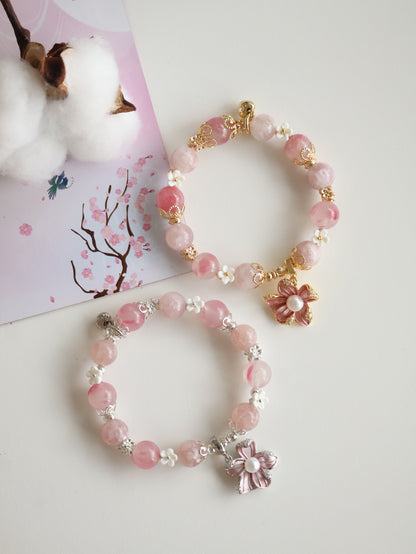 Purple Emerald Mica & Sakura Rhodonite with Freshwater Pearl Flower Charm — Everbloom | 10mm (Elastic)