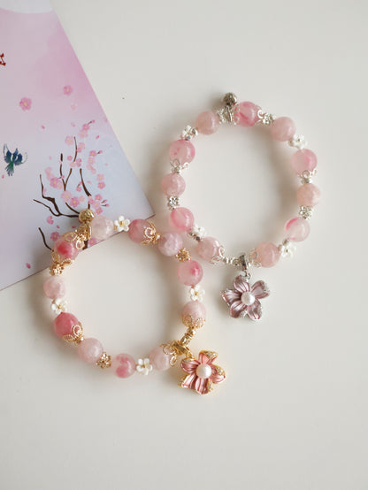 Purple Emerald Mica & Sakura Rhodonite with Freshwater Pearl Flower Charm — Everbloom | 10mm (Elastic)