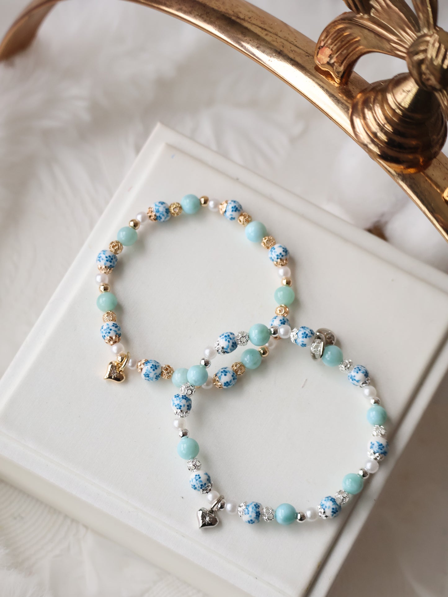 *Instocks* Chinese Porcelain Inspired - 6mm Larimar with Heart Dangly