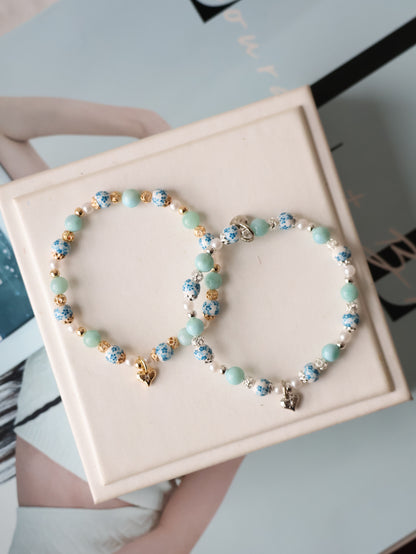 *Instocks* Chinese Porcelain Inspired - 6mm Larimar with Heart Dangly