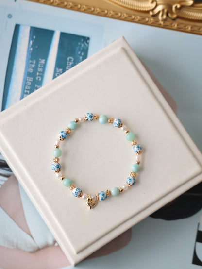 *Instocks* Chinese Porcelain Inspired - 6mm Larimar with Heart Dangly