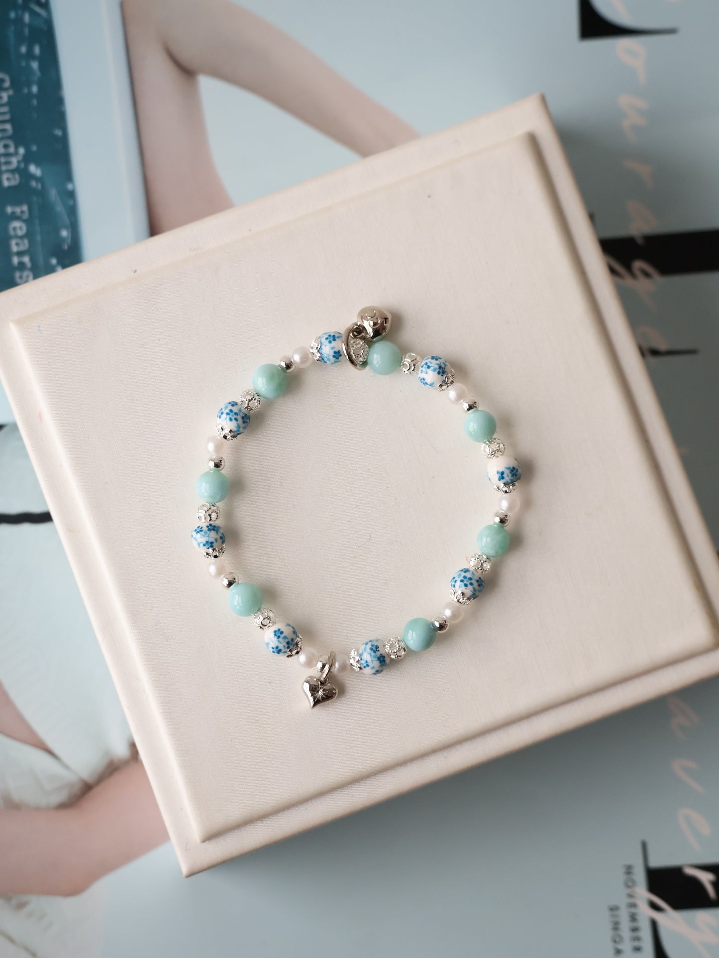 *Instocks* Chinese Porcelain Inspired - 6mm Larimar with Heart Dangly