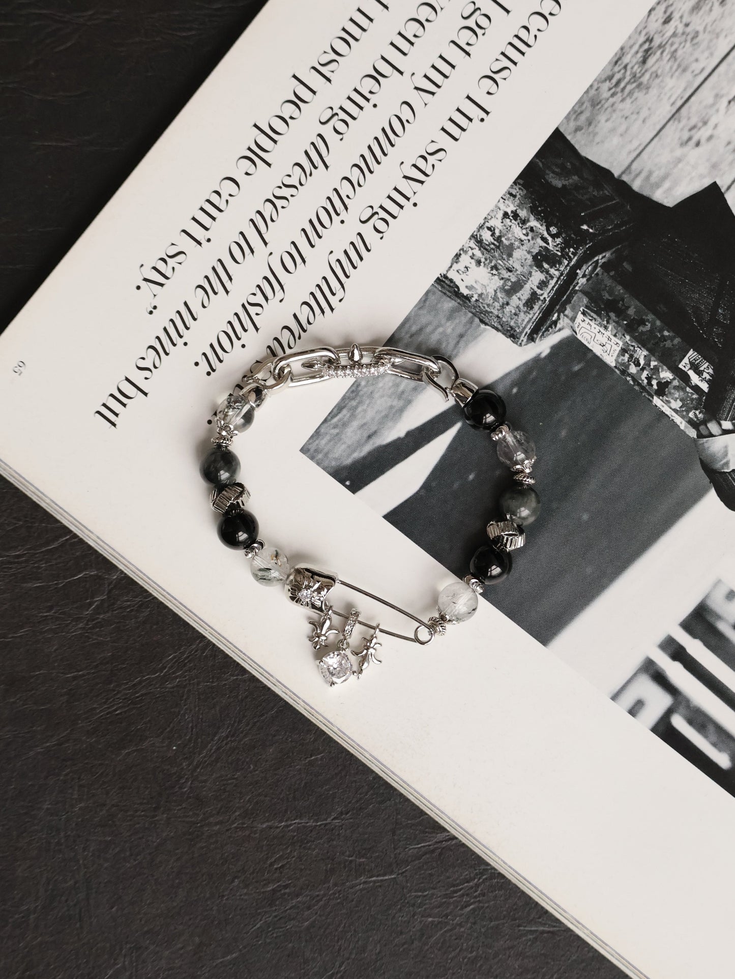 Grey Tiger’s Eye, Black Obsidian & Herkimer Diamond — Chroel| 8mm (Elastic)