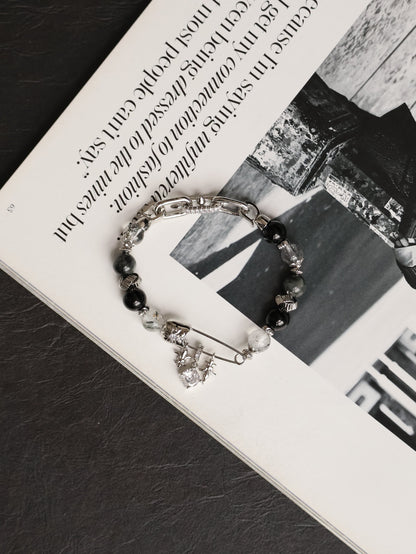 Grey Tiger’s Eye, Black Obsidian & Herkimer Diamond — Chroel| 8mm (Elastic)