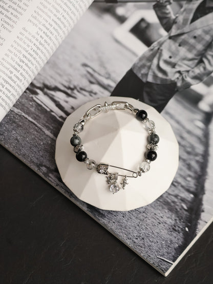 Grey Tiger’s Eye, Black Obsidian & Herkimer Diamond — Chroel| 8mm (Elastic)
