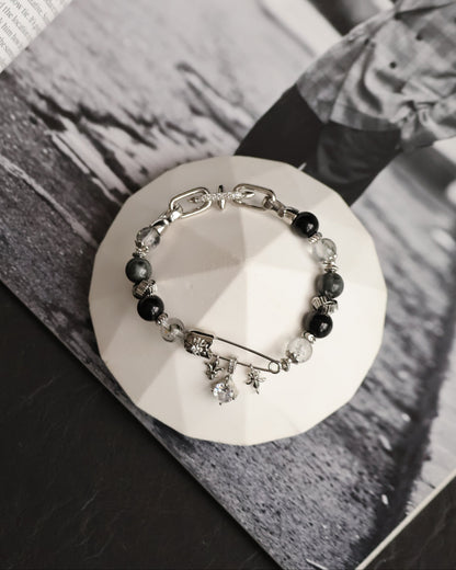 Grey Tiger’s Eye, Black Obsidian & Herkimer Diamond — Chroel| 8mm (Elastic)