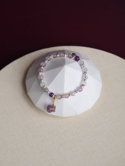 Super 7 & Amethyst with Money Bag — Mauve | 6mm (Elastic)