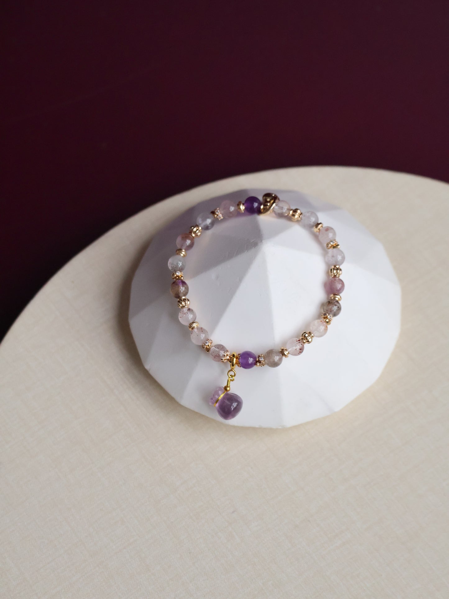 Super 7 & Amethyst with Money Bag — Mauve | 6mm (Elastic)