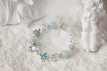 *Instocks* Blue Fluorite & Milky Aquamarine with Blue Clover Crystal Bracelet (Elastic)