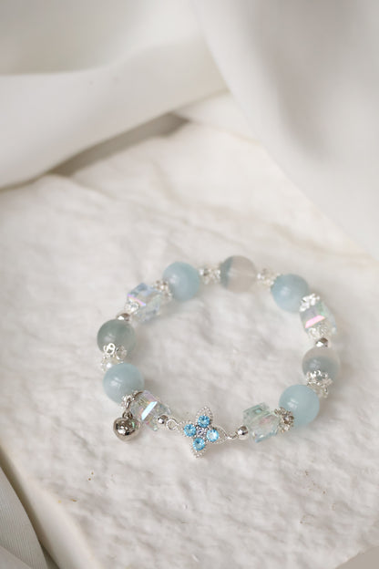 *Instocks* Blue Fluorite & Milky Aquamarine with Blue Clover Crystal Bracelet (Elastic)