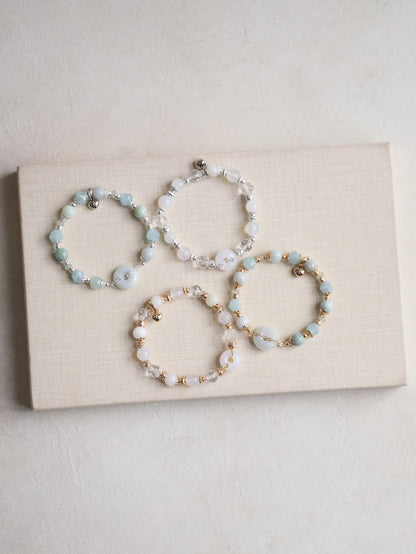 Clear Quartz Faceted, White Agate, White Jadeite —  White Jadevie Ping An Kou | 8mm (Elastic)
