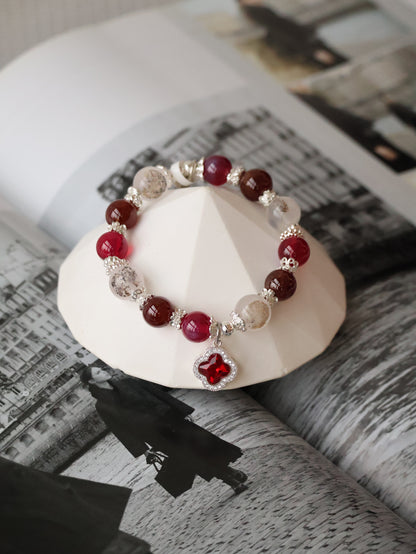 *Instocks* 10mm Cordelia Twin: Dendrite Rose Quartz, Garnet, Red Star Ruby (Elastic)