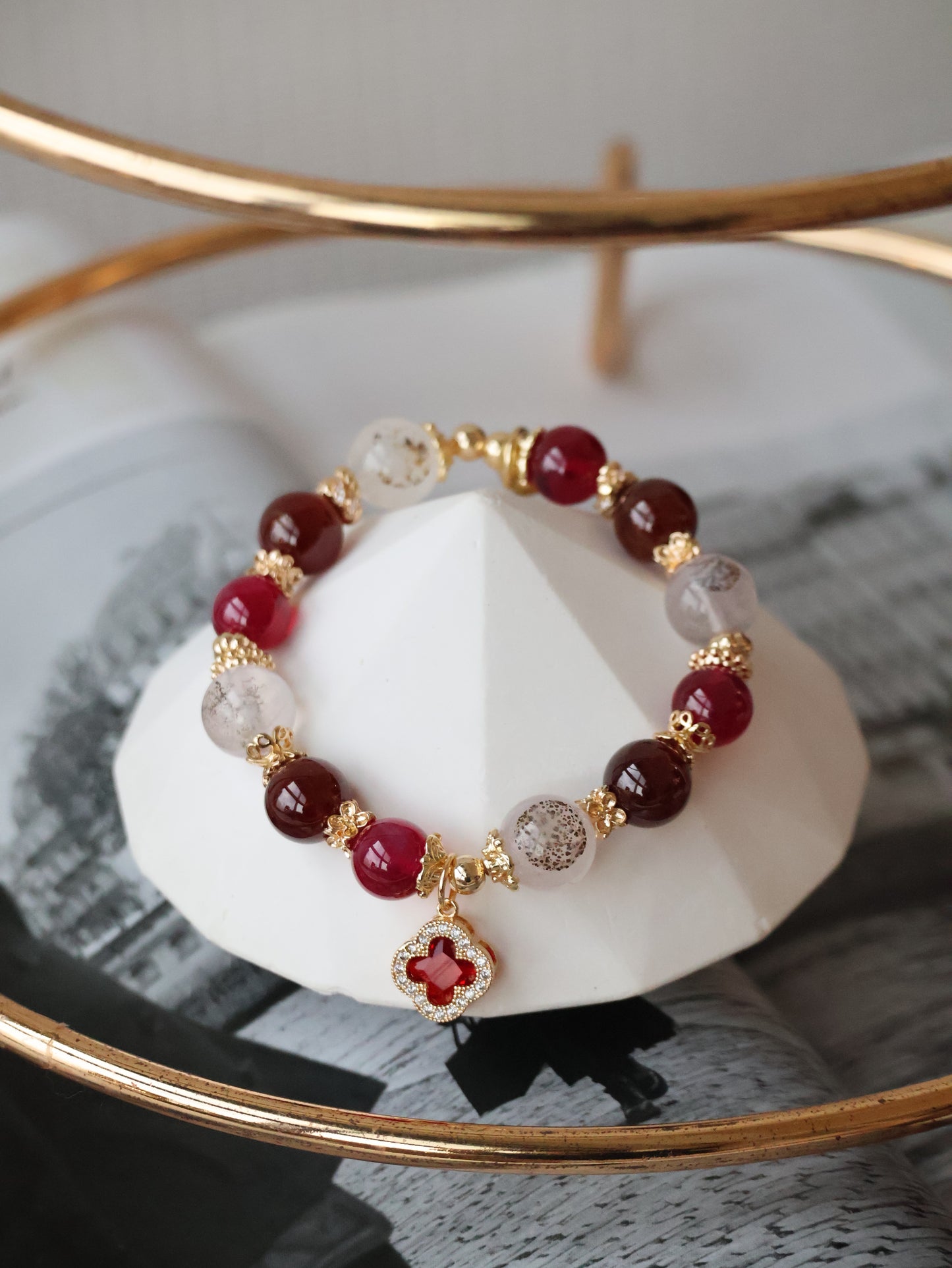 *Instocks* 10mm Cordelia Twin: Dendrite Rose Quartz, Garnet, Red Star Ruby (Elastic)