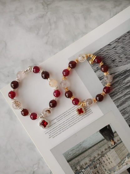 *Instocks* 10mm Cordelia Twin: Dendrite Rose Quartz, Garnet, Red Star Ruby (Elastic)