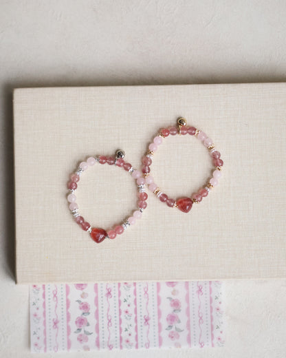 Rose Quartz, Strawberry Quartz with Heart Carving — Dain | 6mm (Elastic)