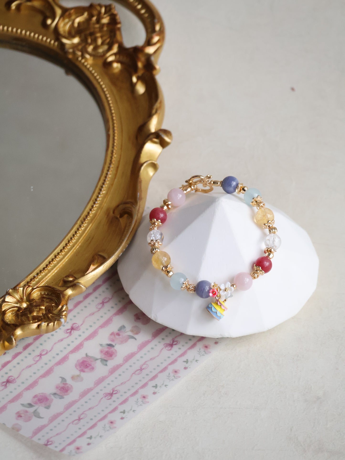 Tanzanite, Rhodonite, Citrine, Rose Quartz, Aquamarine & Clear Quartz Crystal Bracelet — Keki | 8mm (OT Clasp, Elastic)