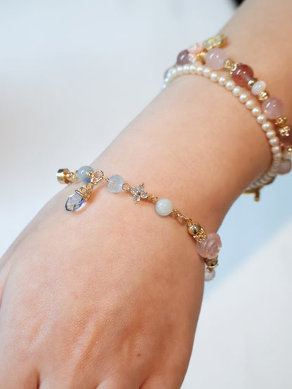 Rose Quartz, Blue Kyanite, Blue Topaz, Aquamarine & Rhodonite — Rosensia Bleu Chain Bracelet | 8mm (Magnetic Opening, Chain)