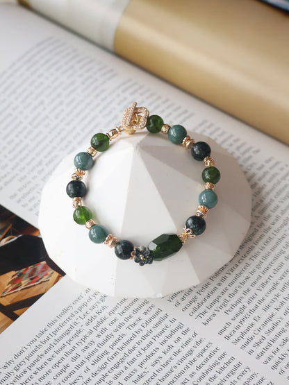 *Instocks* Seraphinite Freeform, 8mm Blue Water Jadeite with Bouquet OT Clasp (Elastic)