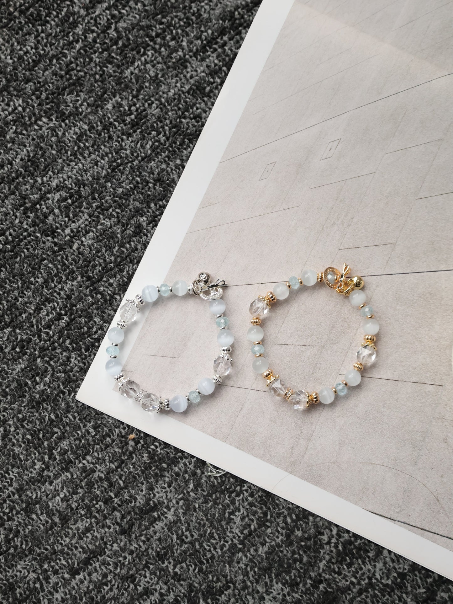 *Instocks* 8mm Crystelle: Blue Topaz Faceted Rondelle, Faceted Clear Quartz, Cat’s Eye (Elastic)