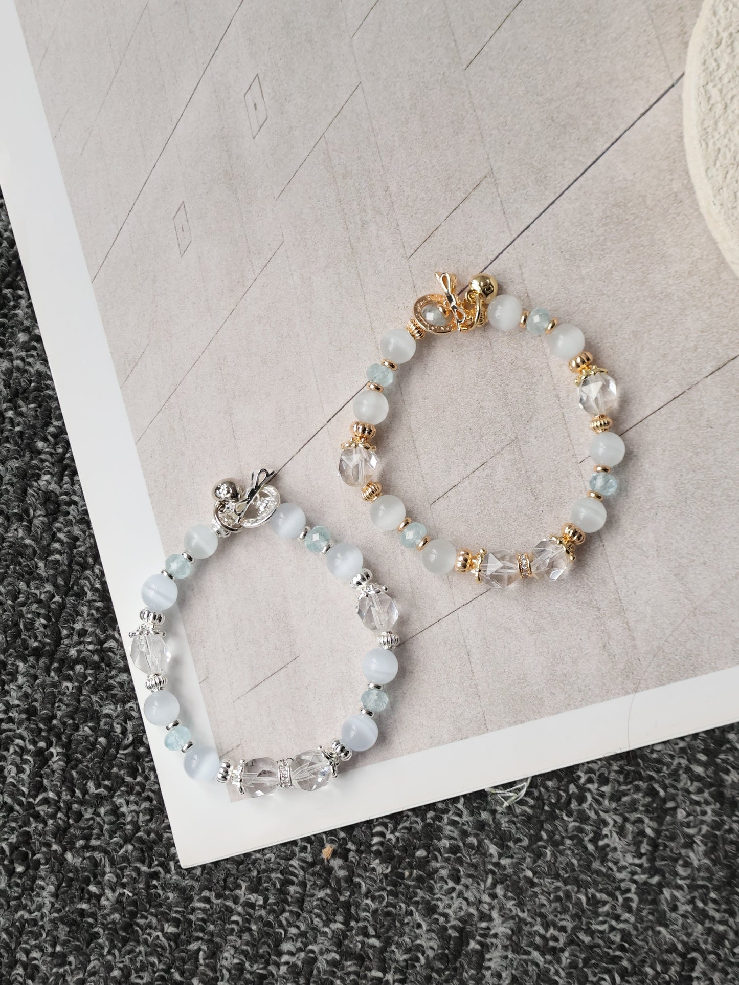 *Instocks* 8mm Crystelle: Blue Topaz Faceted Rondelle, Faceted Clear Quartz, Cat’s Eye (Elastic)