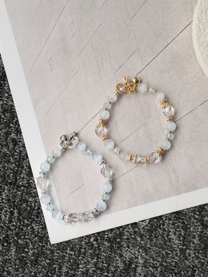 *Instocks* 8mm Crystelle: Blue Topaz Faceted Rondelle, Faceted Clear Quartz, Cat’s Eye (Elastic)