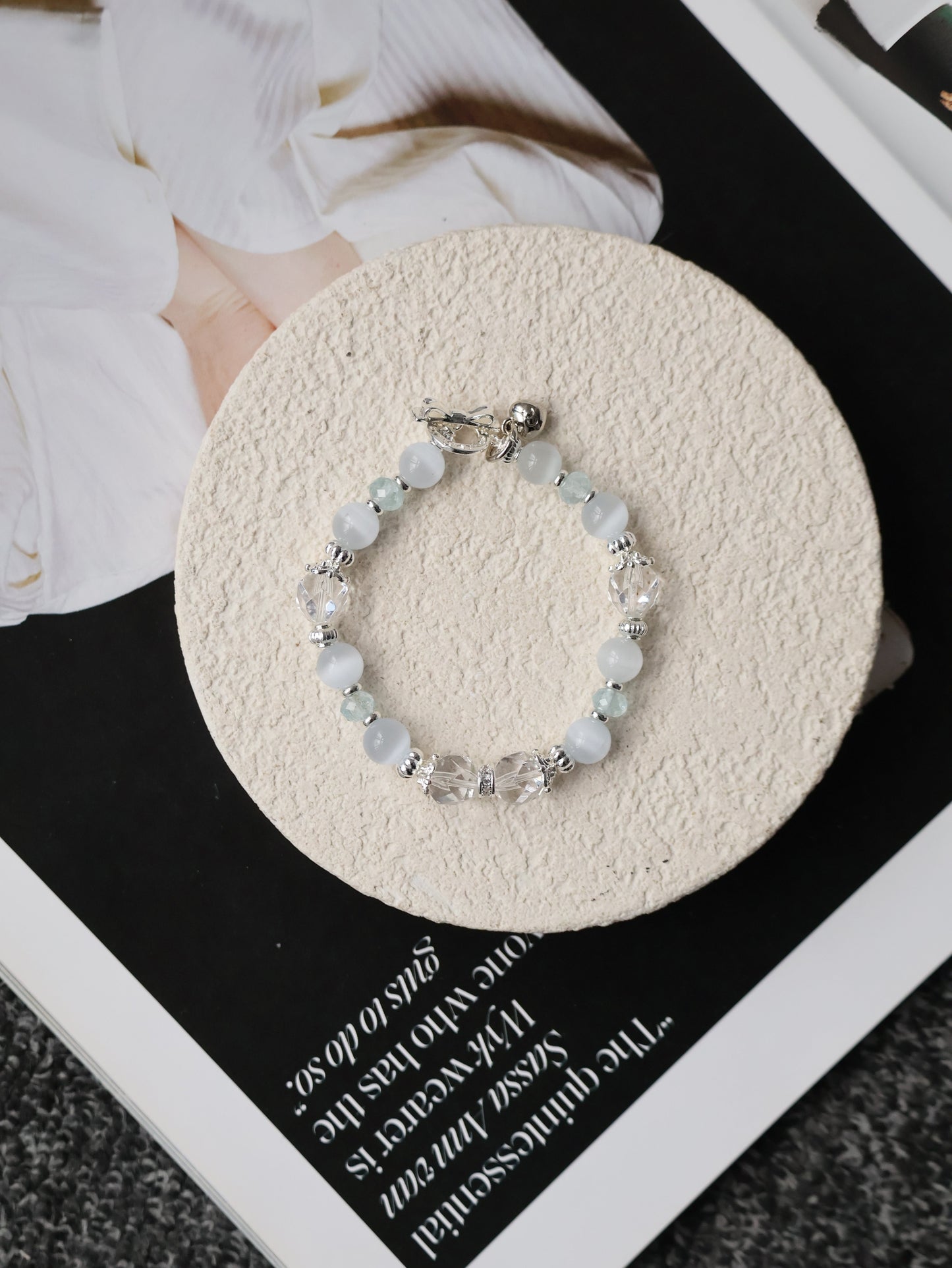 *Instocks* 8mm Crystelle: Blue Topaz Faceted Rondelle, Faceted Clear Quartz, Cat’s Eye (Elastic)