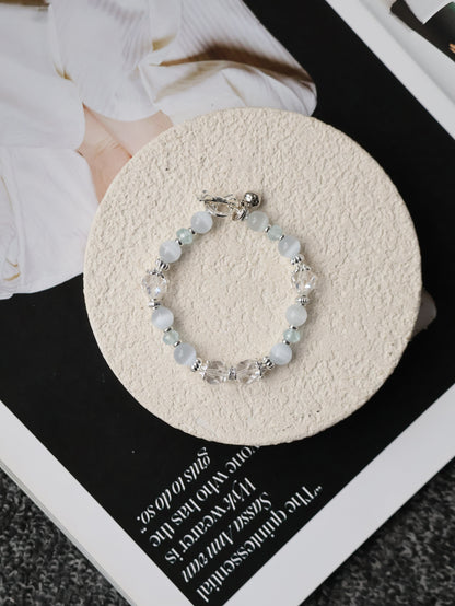 *Instocks* 8mm Crystelle: Blue Topaz Faceted Rondelle, Faceted Clear Quartz, Cat’s Eye (Elastic)