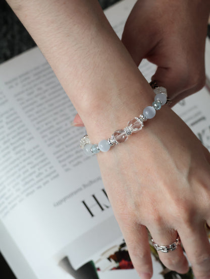 *Instocks* 8mm Crystelle: Blue Topaz Faceted Rondelle, Faceted Clear Quartz, Cat’s Eye (Elastic)