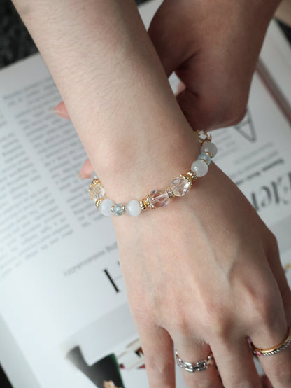 *Instocks* 8mm Crystelle: Blue Topaz Faceted Rondelle, Faceted Clear Quartz, Cat’s Eye (Elastic)