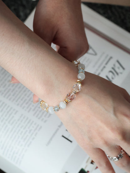 *Instocks* 8mm Crystelle: Blue Topaz Faceted Rondelle, Faceted Clear Quartz, Cat’s Eye (Elastic)