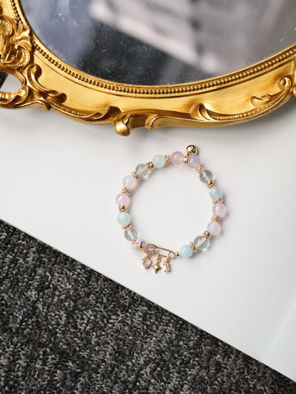 *Instocks* 8mm Genevieve with Safety Pin Charm: Rose Quartz, Lilc Chalcedony, Aquamarine, Green Phantom Quartz (Elastic)