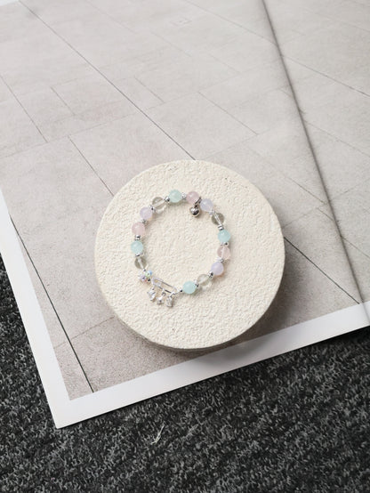 *Instocks* 8mm Genevieve with Safety Pin Charm: Rose Quartz, Lilc Chalcedony, Aquamarine, Green Phantom Quartz (Elastic)