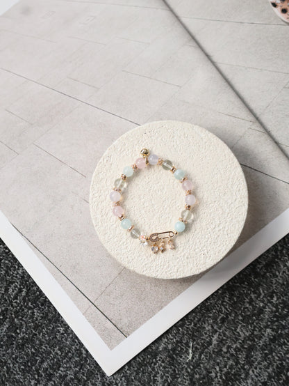 *Instocks* 8mm Genevieve with Safety Pin Charm: Rose Quartz, Lilc Chalcedony, Aquamarine, Green Phantom Quartz (Elastic)