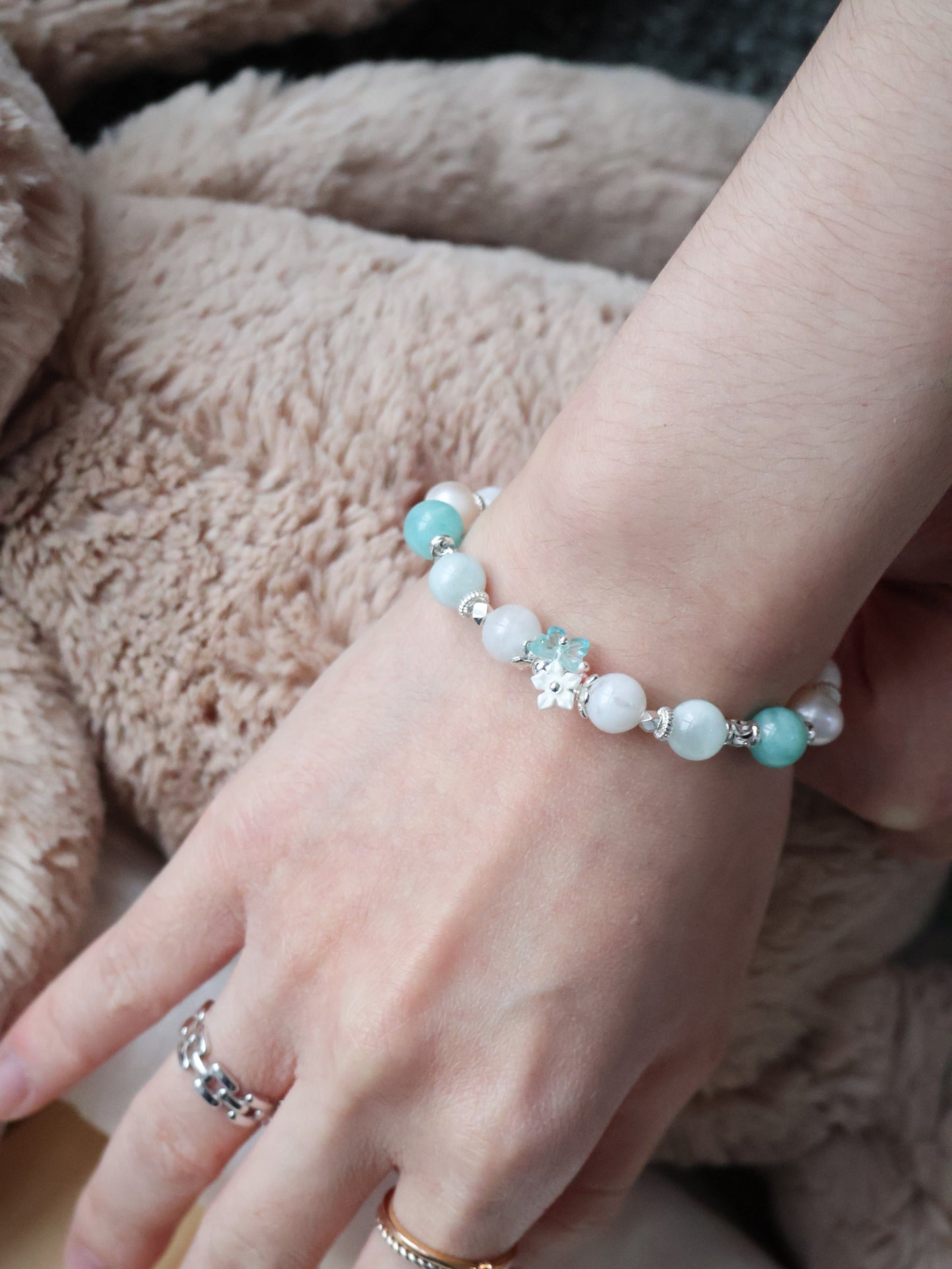 *Instocks* 8mm Freina : Amazonite, Fresh Water Pearl, Aquamarine, Snow Garden Rose Quartz