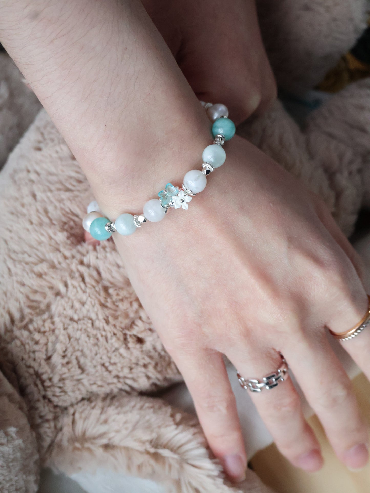 *Instocks* 8mm Freina : Amazonite, Fresh Water Pearl, Aquamarine, Snow Garden Rose Quartz