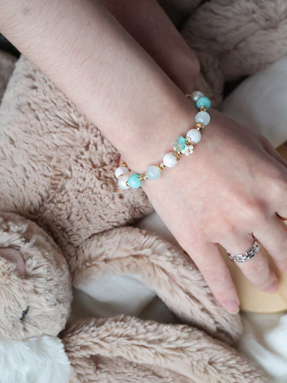 *Instocks* 8mm Freina : Amazonite, Fresh Water Pearl, Aquamarine, Snow Garden Rose Quartz