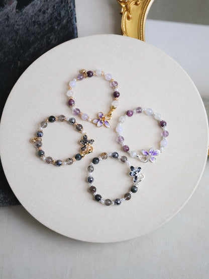 Unicorn Stone, White Phantom Quartz, Lilac Chalcedony & Amethyst — Plumeria Purple | 8mm (Elastic, OT Clasp)