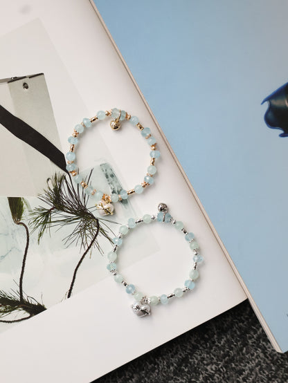 Blue Topaz & Aquamarine Crystal Bracelet with Heart Charm — Airi | 6mm (Elastic)