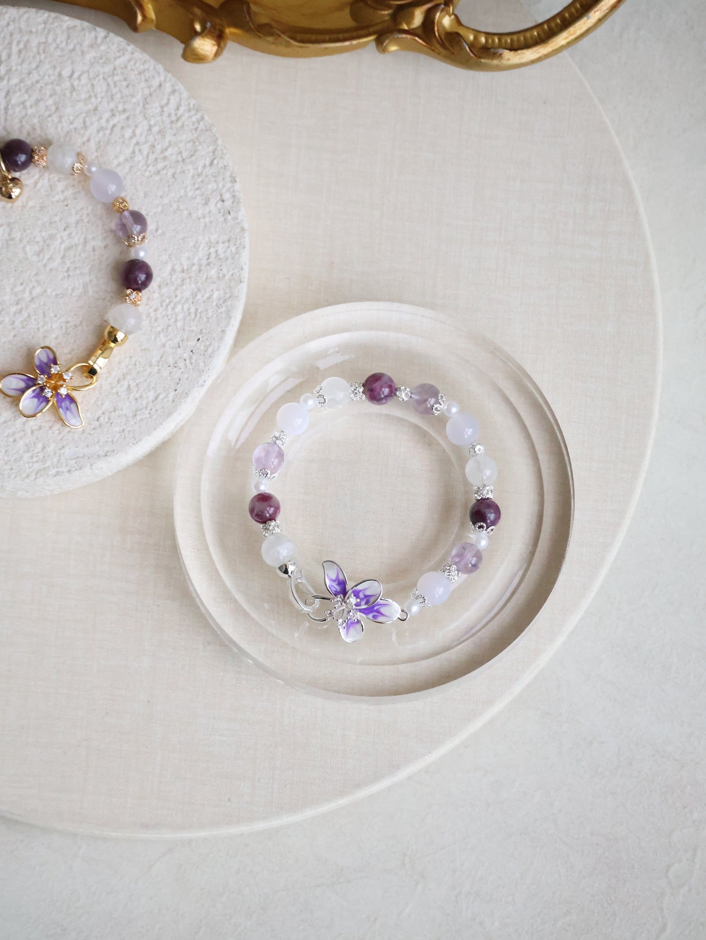 Unicorn Stone, White Phantom Quartz, Lilac Chalcedony & Amethyst — Plumeria Purple | 8mm (Elastic, OT Clasp)