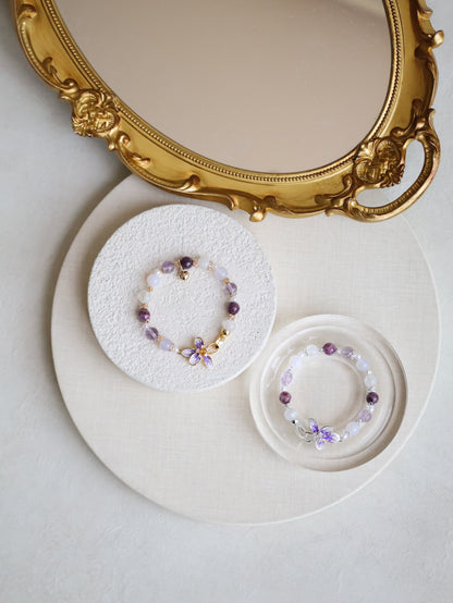 Unicorn Stone, White Phantom Quartz, Lilac Chalcedony & Amethyst — Plumeria Purple | 8mm (Elastic, OT Clasp)