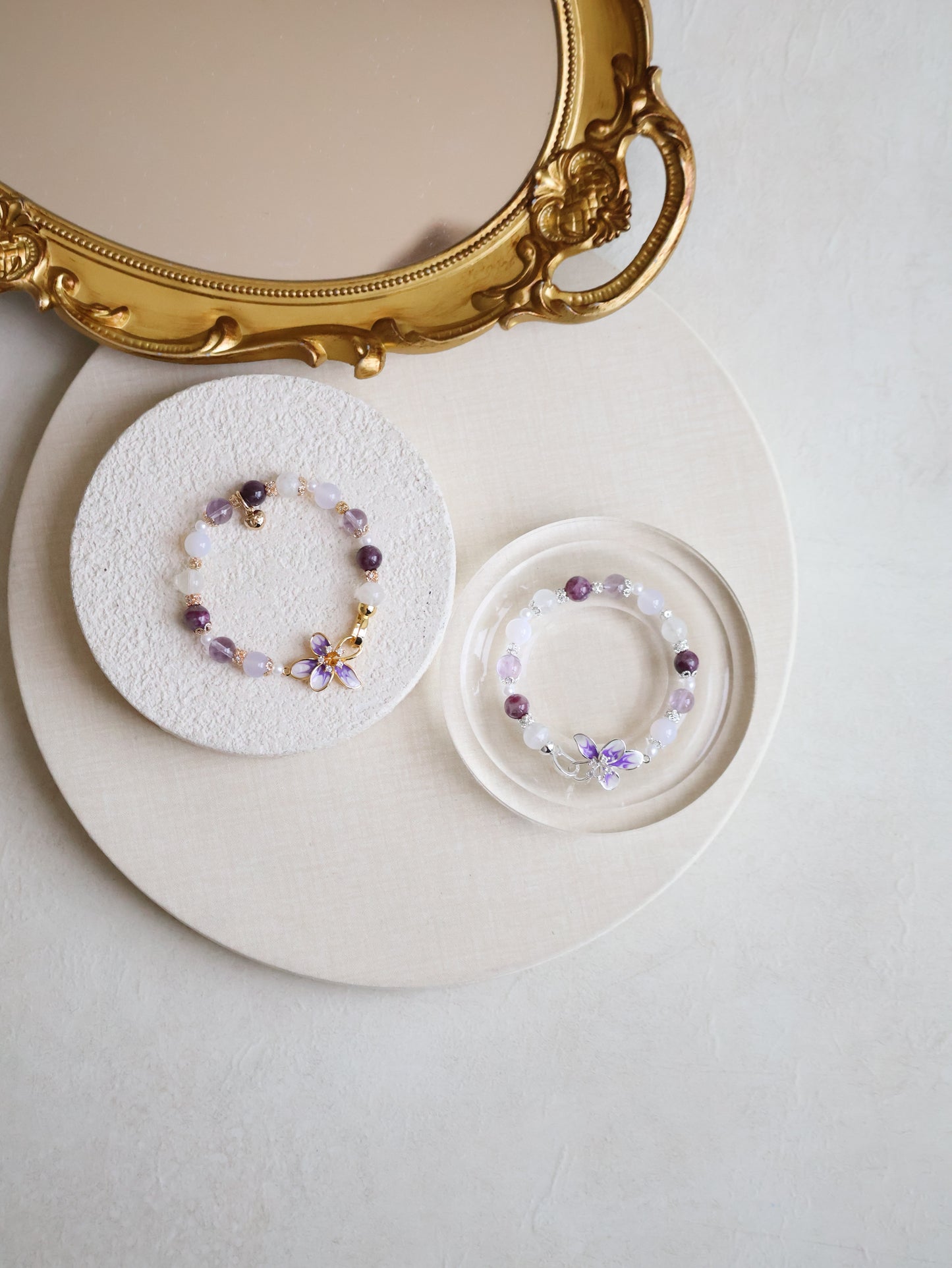 Unicorn Stone, White Phantom Quartz, Lilac Chalcedony & Amethyst — Plumeria Purple | 8mm (Elastic, OT Clasp)