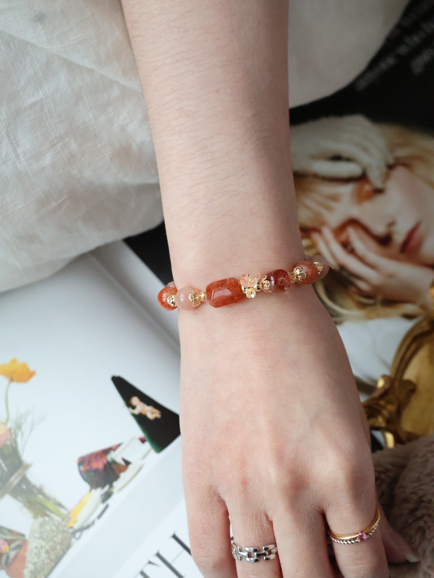 *Instocks* Apricot: 8mm Sunstone, Fire Quartz, Peach Moonstone