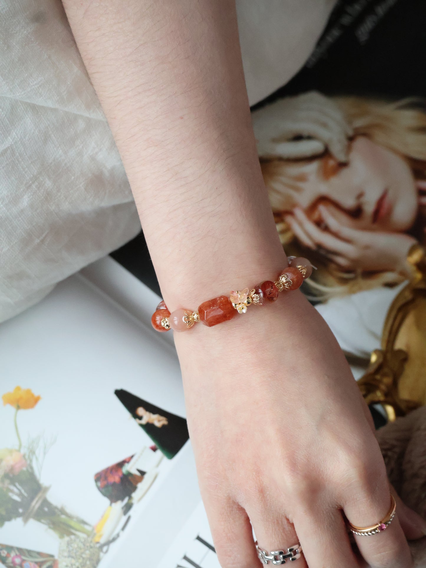 *Instocks* Apricot: 8mm Sunstone, Fire Quartz, Peach Moonstone