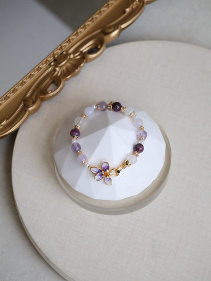 Unicorn Stone, White Phantom Quartz, Lilac Chalcedony & Amethyst — Plumeria Purple | 8mm (Elastic, OT Clasp)