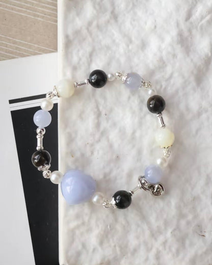 *Instocks* 8mm Blue Lace Agate with Heart Carving, White Conch , Hypersthene