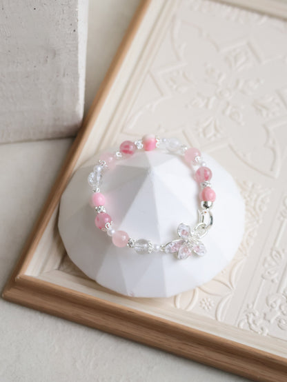 Crackled Clear Quartz, Rose Quartz, Rhodonite & Queen Conch — Plumeria Pink | 8mm (Elastic / OT Clasp)